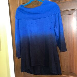 Kim Rogers 1X blue to black Hombre  with sparkle jewels on front 3/4 sleeves